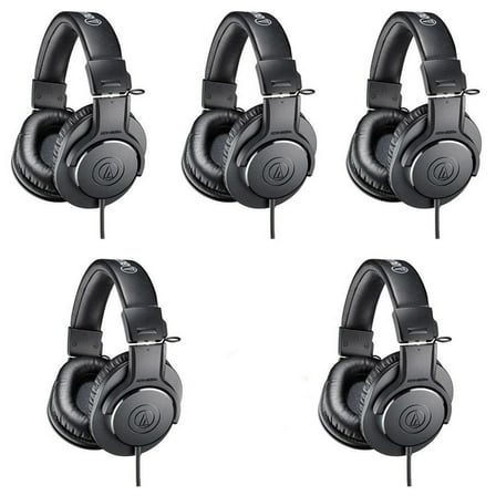 Audio-Technica 5 Pack ATH-M20x Professional Monitor Headphones, 96dB, 15-20kHz, Black - With Microfiber Cloth
