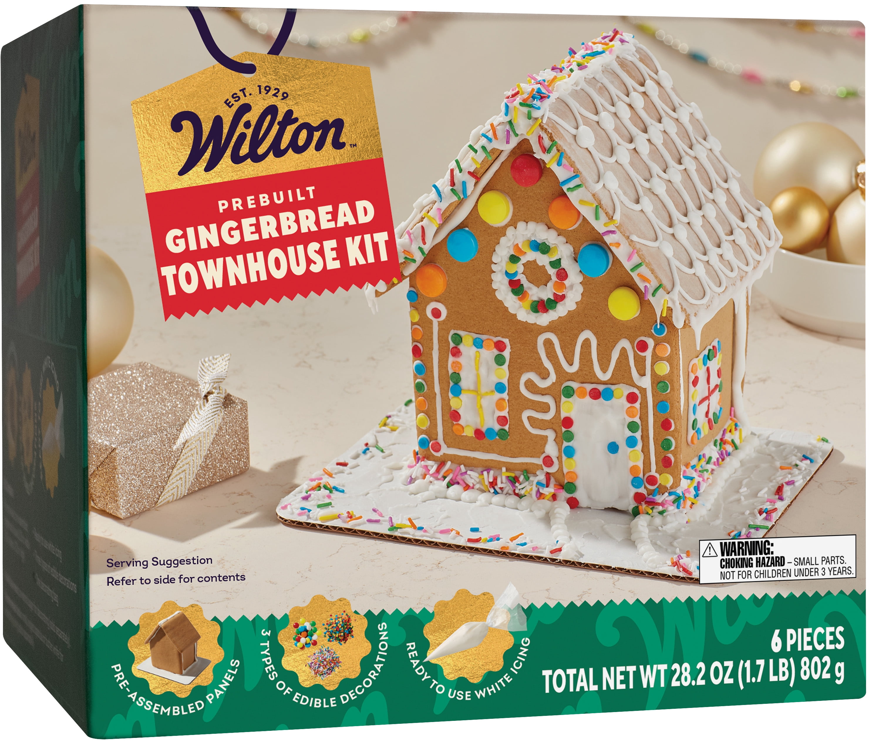 (6 pack) Wilton Christmas Gingerbread Townhouse Kit Ginger-Flavored Shelf-Stable Pre-Baked 28.2 oz 1 Kit