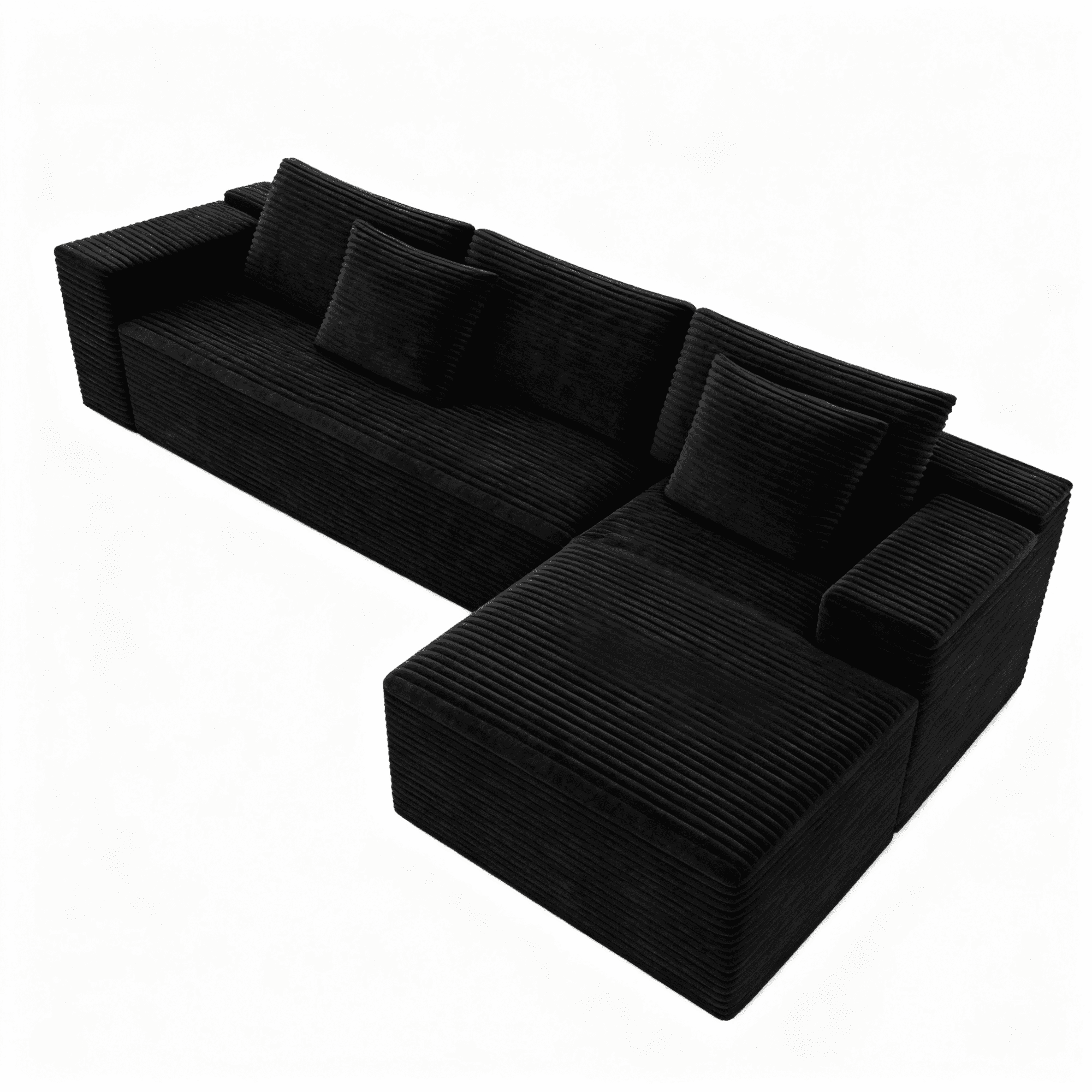 104" Modular Sectional Sofa,Oversized L-Shape Cloud Couch,Modern Corduroy Sleeper Couches Boneless Couches for Living Room,Bedroom,Apartmen,No Assembly Required,Black-Right Chaise