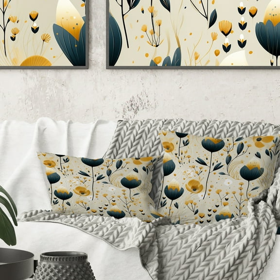 DESIGN ART Designart "Teal Coastal Serene Floral Pattern" Floral Printed Throw Pillow 16 x 16