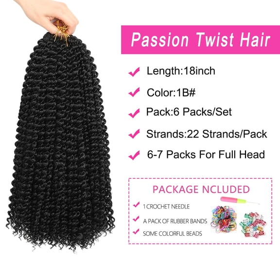 WEIF-Passion Twist Hair 18 Inch 132 Strands Full Head Water Wave Crochet Hair Long Curly Braiding Hair Spring Twist Crochet Braids Hair Extensions for Black Women(18inch,1B)