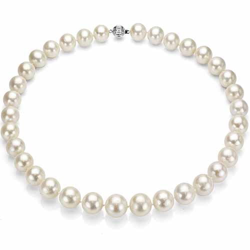Ultra-Luster 8-9mm White Genuine Cultured Freshwater Pearl 18" Necklace and Sterling Silver Ball Clasp by Jacqueline's Collection