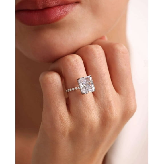 vylahjewellery 2.50 Ct Radiant Cut Moissanite Diamond Anniversary Ring Classic Hidden Halo Plated White Gold Ring