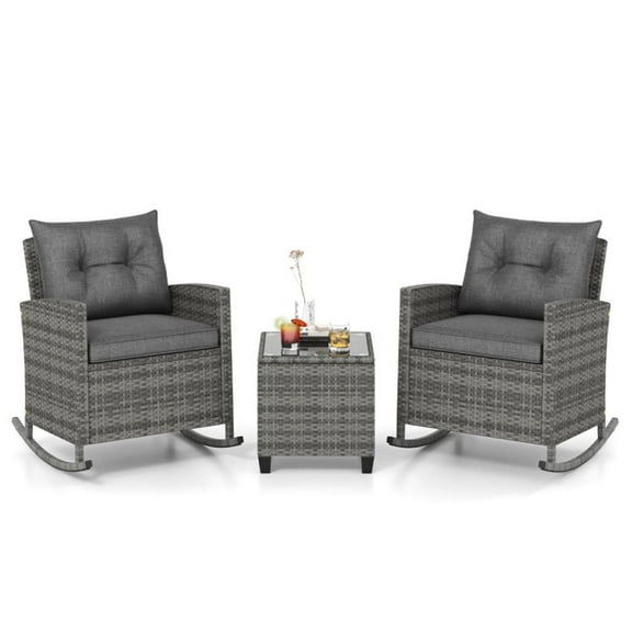 Spaco Patio Rattan Roker Chairs with Tempered Glass Table and Soft Cushions for Backyard Poolside Porch, Patio Table and Chairs Set, Outdoor Patio Furniture Set-Gray
