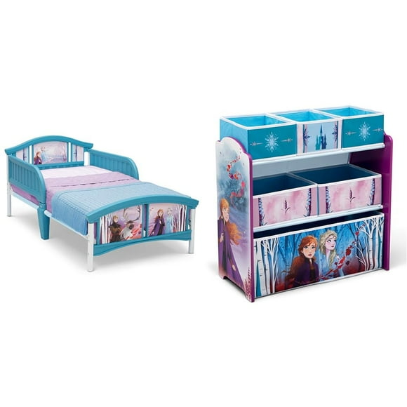 Delta Children Plastic Toddler Bed, Disney Frozen II + 6 Bin Toy Organizer, Frozen II Graphics