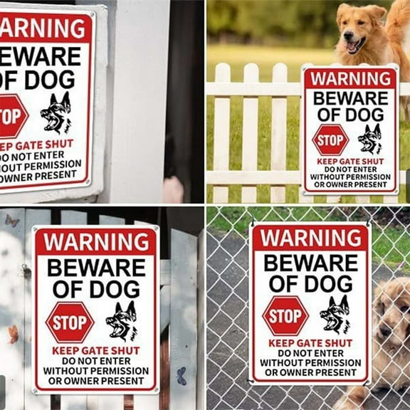 Red Beware Of Dog Sign Red Beware Of Dog Sign At Night Door Aluminum, Multicolor