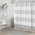 thumbnail image 4 of Farmhouse Shower Curtain for Bathroom with Striped Tassel Modern Boho Fabric Waterproof 72x84 Grey, 4 of 5