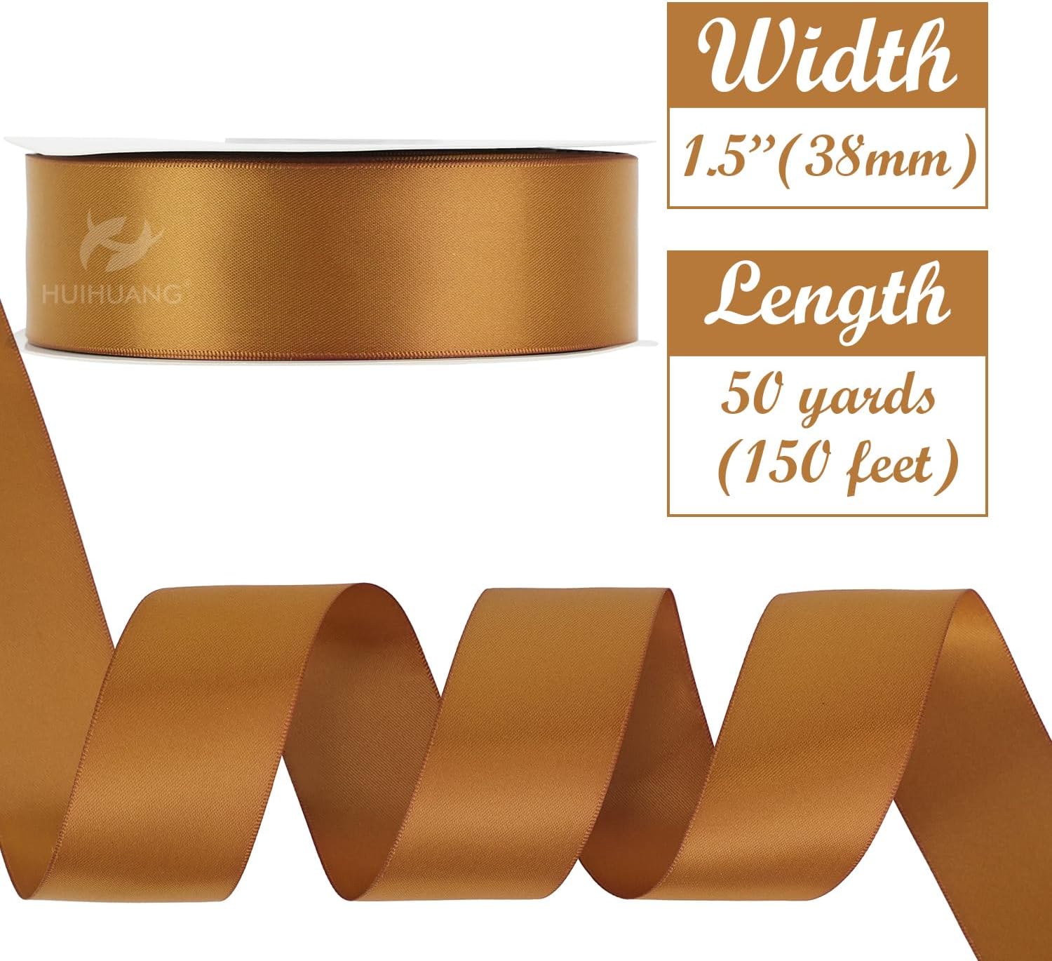 Copper Ribbon Satin 1-1/2" Wide Double Face Polyester Satin Ribbons for Crafts, Thick Silk Ribbon for Gift Wrapping Hair Bows Floral Bouquet Cake Box Christmas Decor Party Favor - 50 Yards