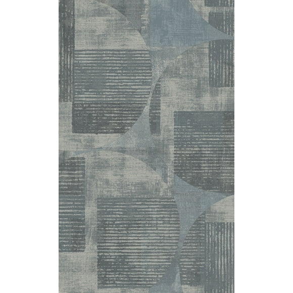 Blue Geometric Cirles and Stripes Wallpaper R8185