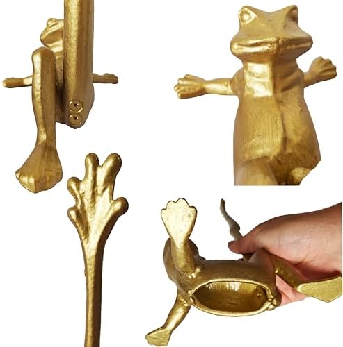 TAVENE Frog Paper Towel Holder 16.5'' Cast Iron Paper Towel Holder Funny Toilet Paper Holder for The Floor or Counter in The Kitchen or Bathroom Bronze Rustic,Frog Gold,Frog