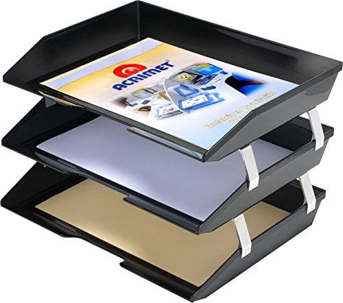 Acrimet Facility 3 Tier Letter Tray Side Load Plastic Desktop File Organizer (Black Color)
