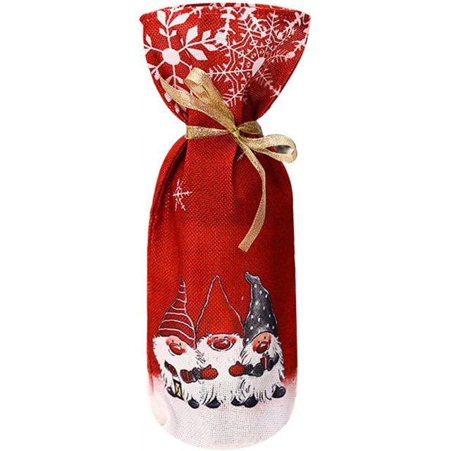 ¡Bolsa para botella de vino y ginebra, diseño de gnomo elfo navideño, para la mesa de Nochebuena o el día de Navidad!