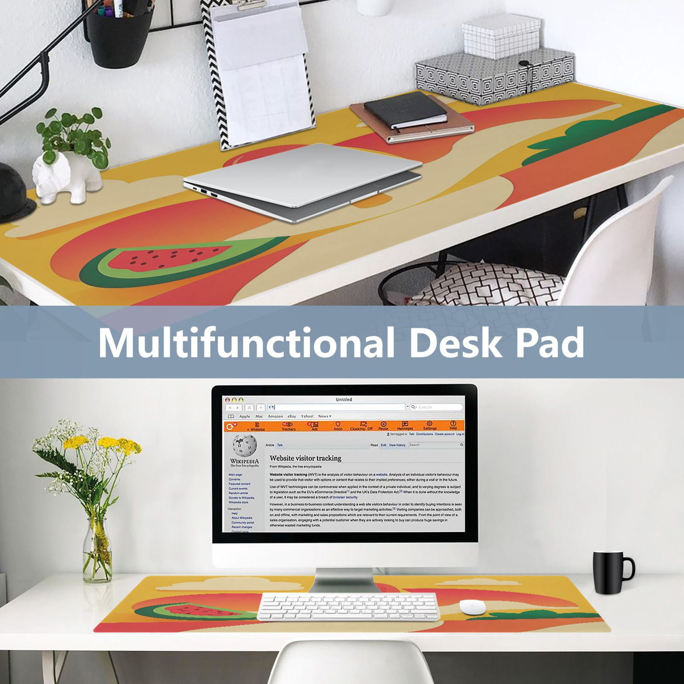Leather Keyboard and Mouse Desk Mat Office Desk Accessories Protective Office Desk Decor Desk Pad Mat for Gaming, Work from Home, Office Nature-themed Summer 16.5" x 35.4"