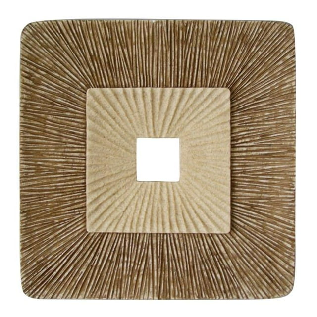 Benzara BM205838 Square Sandstone Wall Decor with Ribbed Details, Brown & Beige - Large