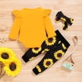 thumbnail image 5 of LMTODLFG Baby Boy Clothes Baby Girls Letter Romper Bodysuit+Sunflower Print Pants+Headband Outfits Kids Clothes Yellow 0-3 Months, 5 of 9
