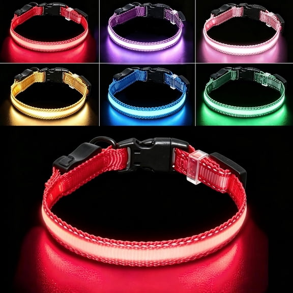 GASTROPOD Usb Rechargeable Led Dog Collar,Waterproof,Adjustable,Glowing,For Medium Dogs,Night Walking,Camping,Jogging,Red,M (Neck 15-24",Width 1")