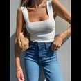 thumbnail image 4 of Camisetas Sin Mangas Acanaladas para Mujer, Verano 2025, Cuello Cuadrado, Informales, Ajustadas, de Punto. L, 4 of 8