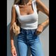 thumbnail image 4 of Camisetas Sin Mangas Acanaladas para Mujer, Verano 2025, Cuello Cuadrado, Informales, Ajustadas, de Punto. XXL, 4 of 8