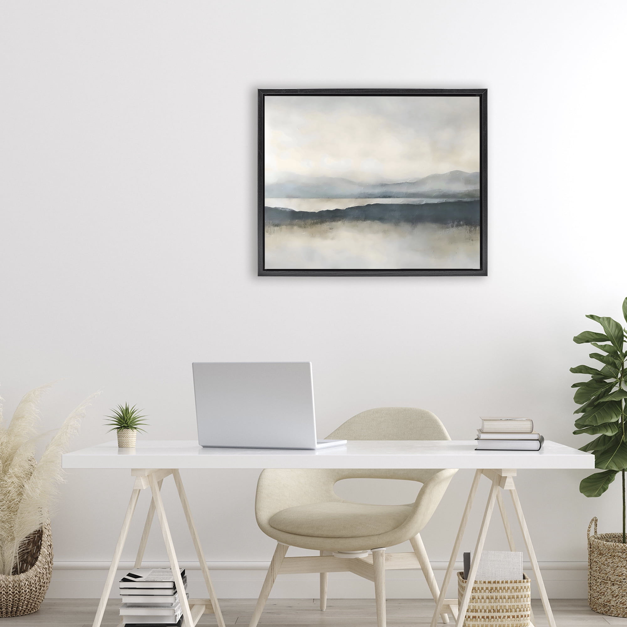 Stupell Industries Muted Horizon Mountainscape Black Framed Floater Canvas Wall Art, design by Riley B