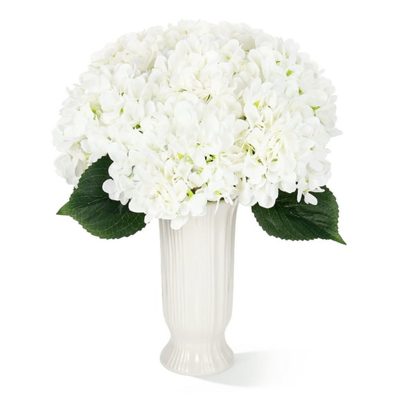 Armscye 6pcs Faux White Hydrangeas Fake Flowers, Artificial Silk Hydrangea with Stems Bouquets, Fake Hydrangeas Flowers Arrangement for Home Decor Party, Wedding Centerpieces Outdoor Decor