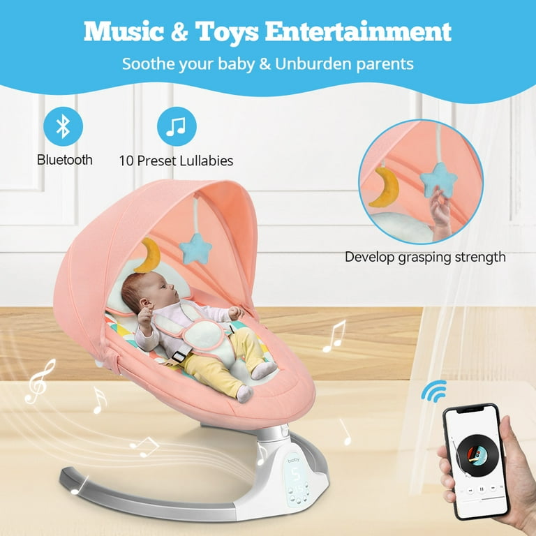 Baby Swing for Infants, Electric Bluetooth Baby Rocker, 5 Sway Speeds,  Touch Screen Remote Control, Pink