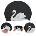 thumbnail image 3 of Unique Bargains 1 Pc Silicone Swans Print Swim Cap Black White, 3 of 5