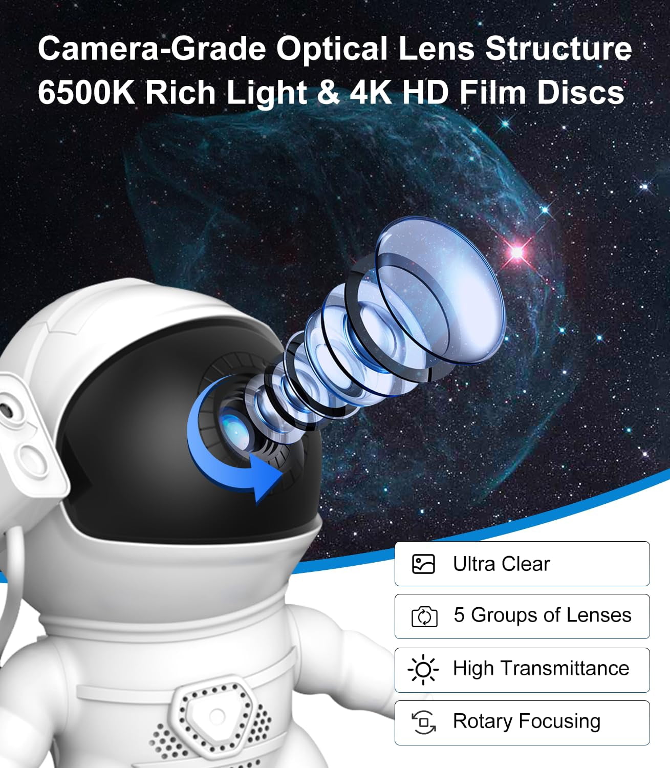 Aukfa Astronaut Galaxy Projector 13-in-1 Ultra Clear Planetarium Star Projector with Rocket Night Light for Kids & Adults, Bedroom Ceiling Space Decor
