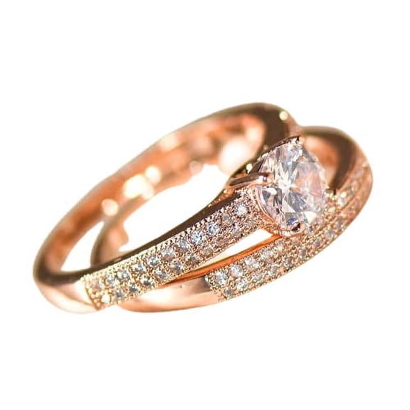 HeartsAndYou 2.1ct Round Cut Moissanite Engagement Ring for Women 18k Rose Gold Over Silver Solitaire Bridal Set