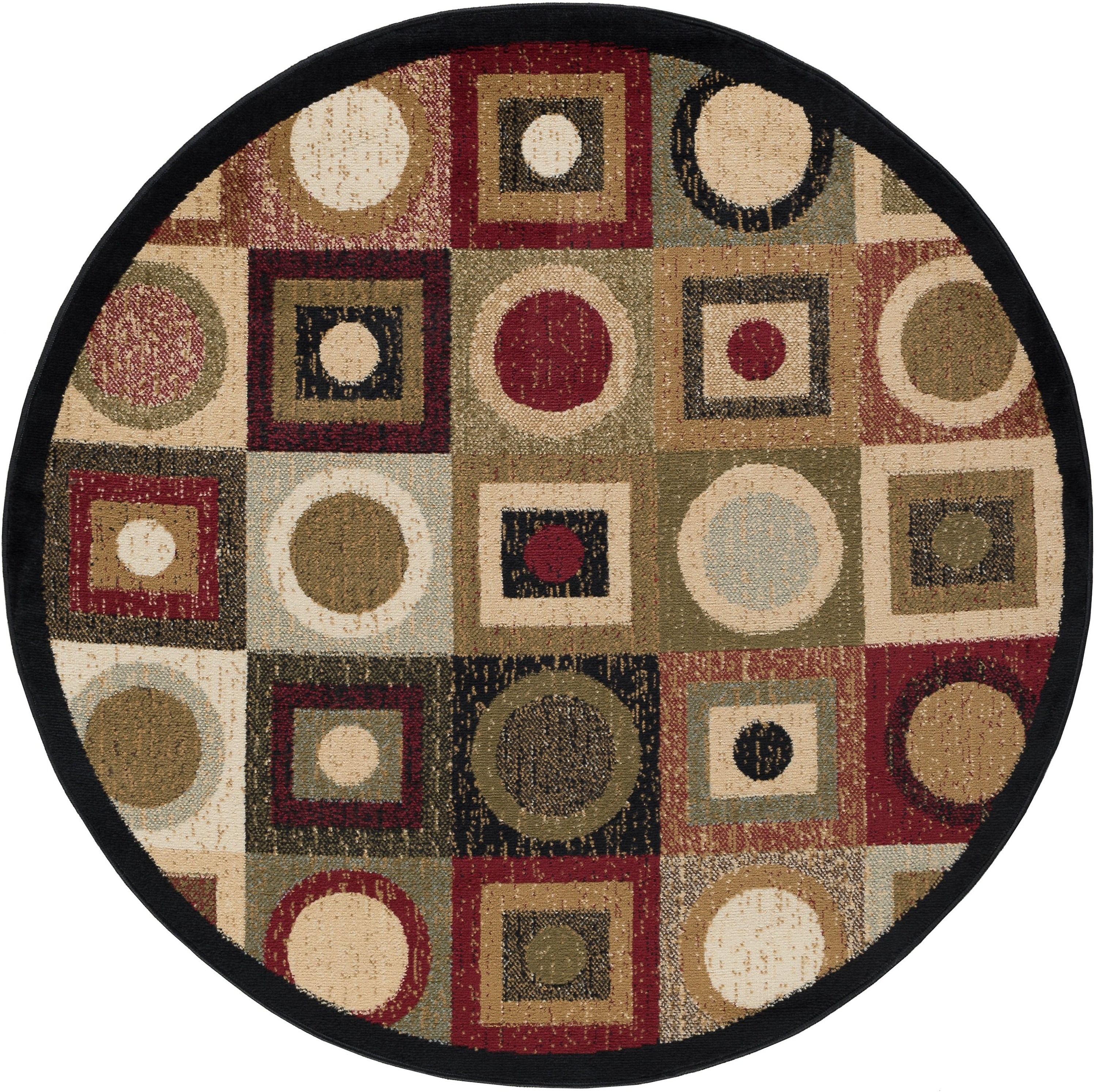 Hampton Contemporary 8' Round Black and Red Polypropylene Indoor Area Rug
