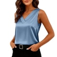 thumbnail image 3 of Women's Silk Satin Tank Tops V Neck Casual Camisoles Sleeveless Business Work Blouses Dressy Summer Shirts,Dark Blue L, 3 of 8