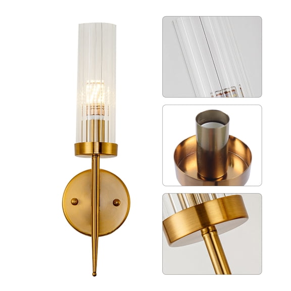 DENEST 1-Light Gold Modern Wall Sconce with Glass Shade for Bedroom Living Room