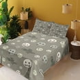 thumbnail image 2 of Ambesonne Vintage Emoji Fitted & Top Sheet Set with Shams, Rustic Color Fun Face, Sage Green Ivory, 2 of 5