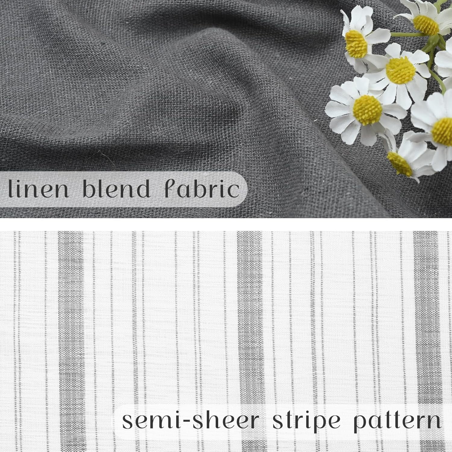 Alishomtll Boho Linen Light Filtering Curtains 63 Inches Long Farmhouse Rustic Striped Drapes Macrame Burlap ,Rod Pocket  ,Gray ,with Tassel