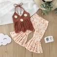 thumbnail image 2 of CPNG Toddler Baby Girls Summer Outfits Floral Tassels Sleeveless Sling Vest and Flared Trousers 2 Piece Set(Brown,3-6 Months), 2 of 8