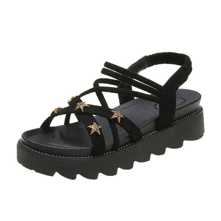 

Lopsie Women s Platform Sandal Buckle Strap Plush Fashion Star Casual Sandal