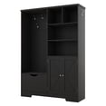thumbnail image 5 of Barara King Multi-functional Hall Tree with Storage Shelves Drawers and Cabinet, Elegant Hallway Shoe Cabinet with Bench, Modern Coat Rack with Hooks for Hallway Entryways, Black, 5 of 11