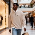 thumbnail image 4 of 2026 Men's Casual Fashion Up Collar Contrasting Zipper Sweatshirt, Loose Fit Waffle Pullover, Lightweight Long Sleeve, 4 of 7
