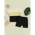 thumbnail image 4 of Biekopu 2Pcs Baby Boy Summer Outfits Short Sleeve Striped Print Tops + Pocket Shorts Set Toddler Clothes, 4 of 9