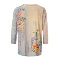 thumbnail image 5 of JTZGDY Boho Floral Tops for Women Plus Size Trendy Fall 3/4 Length Sleeve Crewneck Printed T-Shirts Loose Lightweight Dressy Casual Graphic Tunic Blouse, 5 of 6