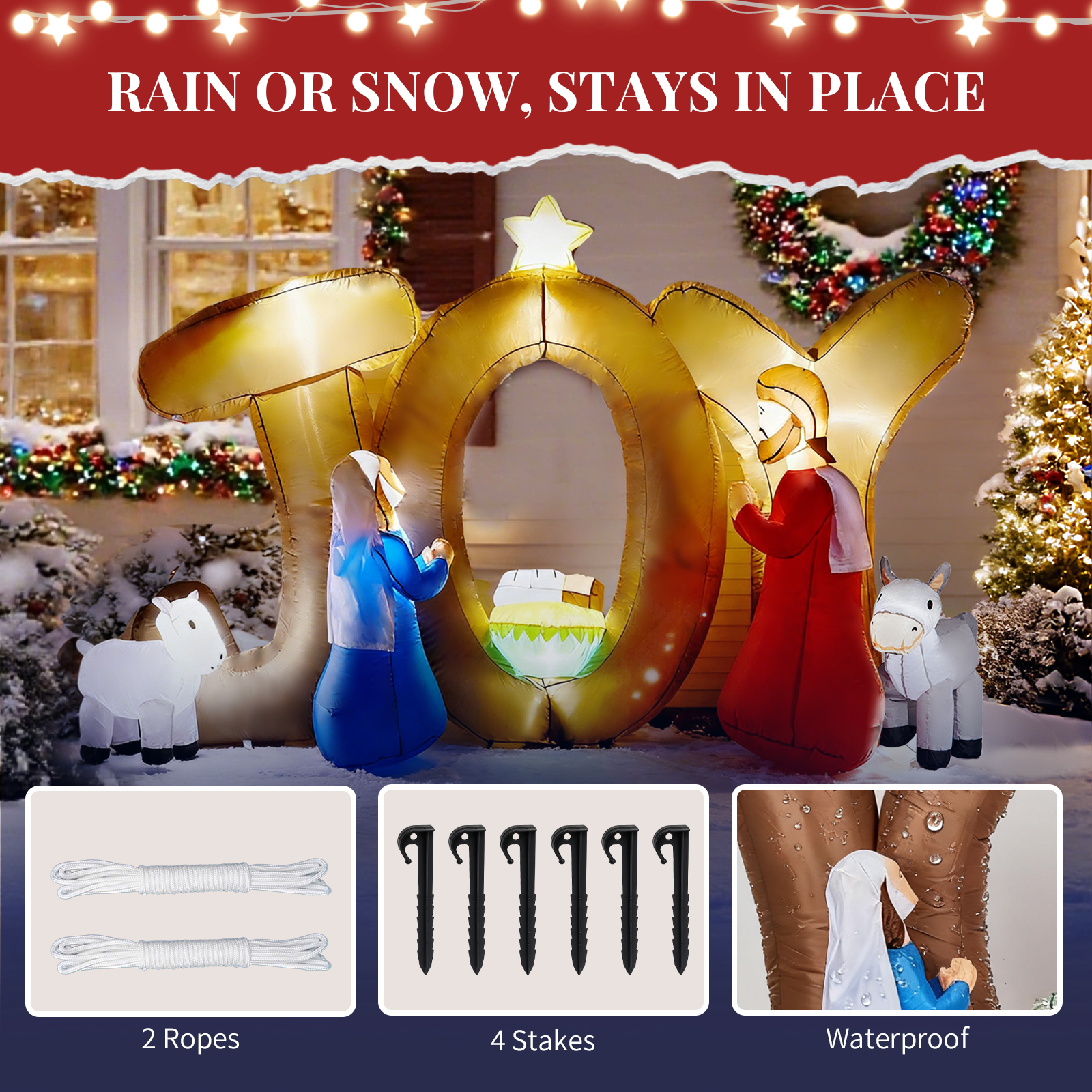 Astoutdoor Christmas Inflatable Decoration, Nativity Scene with JOY Sign, Built-in LED Lights, 88.6 x 29.5 x 55.1 in