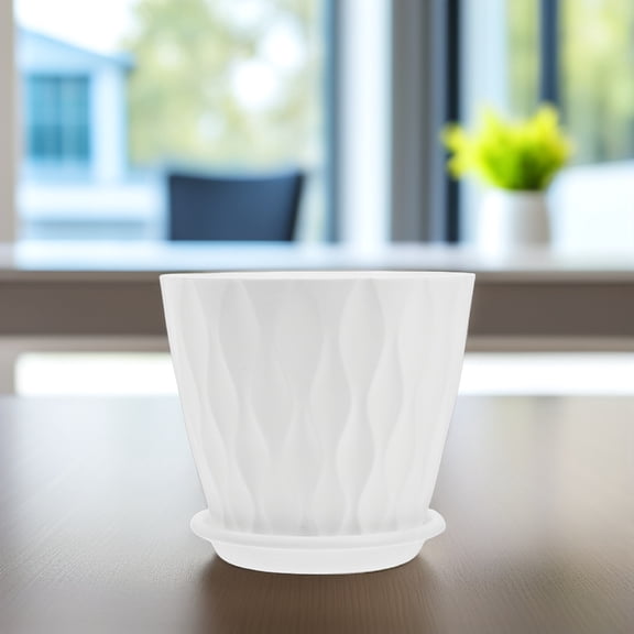 BESTYASH Set of 4 Large White Indoor Plant Pots with Drainage Saucers, Minimalist Decorative for Home and Office