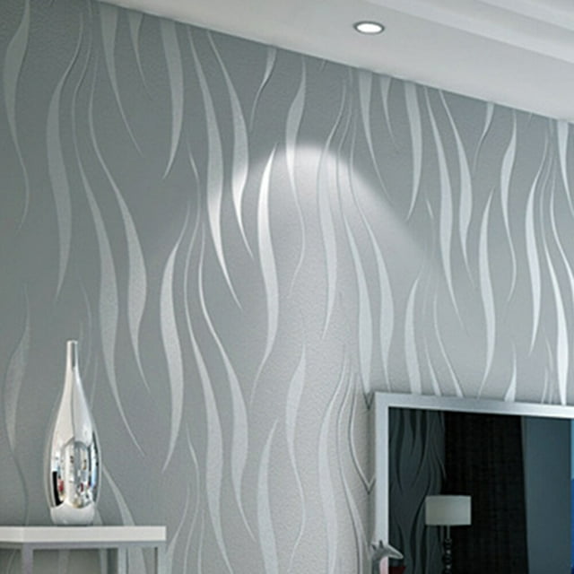 (Gris plateado) Papel tapiz en relieve tridimensional 3D papel tapiz de fondo de sala de estar de dormitorio no tejido minimalista moderno-0.53*9.5m