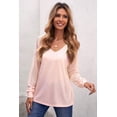 thumbnail image 4 of Women's Pink Sheer Stripe V-Neck Top, 4 of 15