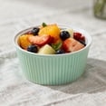 thumbnail image 5 of 4 Pcs Ceramic Ramekins Oven Safe, 10.1 fl oz Porcelain Souffle Dishes for Baking, Stackable Pudding Bowls with Vertical Striped Design, Blue Yellow White Pink, 4.5 x 4.5 x 2.2 in, 5 of 7