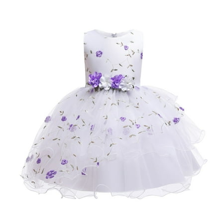 

Little Girls Dresses 2-10Y Kid Children Girl Sleeveless Floral Embroidered Tulle Ball Gown Princess Prom Dress Outfits Clothes