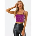 thumbnail image 4 of Camisola de terciopelo Allegra K con tirantes finos y lentejuelas brillantes para mujer Púrpura XS, 4 of 6