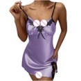 thumbnail image 4 of WREESH Womens Lingerie Satin Dress Silk Pajamas Fashion Sling Soild Lingerie Lace Bow Satin Nightdress Purple, 4 of 8