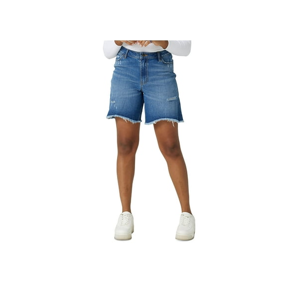 Wrangler Womens Ripped Denim Shorts Medium Wash 0