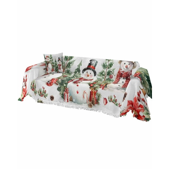 Snowman Christmas Sofa Covers for 3 Cushion, Washable Couch Cover for Sectional Sofa Slipcovers with Tassel, Xmas Tree Botanical Snowflake Loveseat Covers Futon Cover Blanket 71''x118''