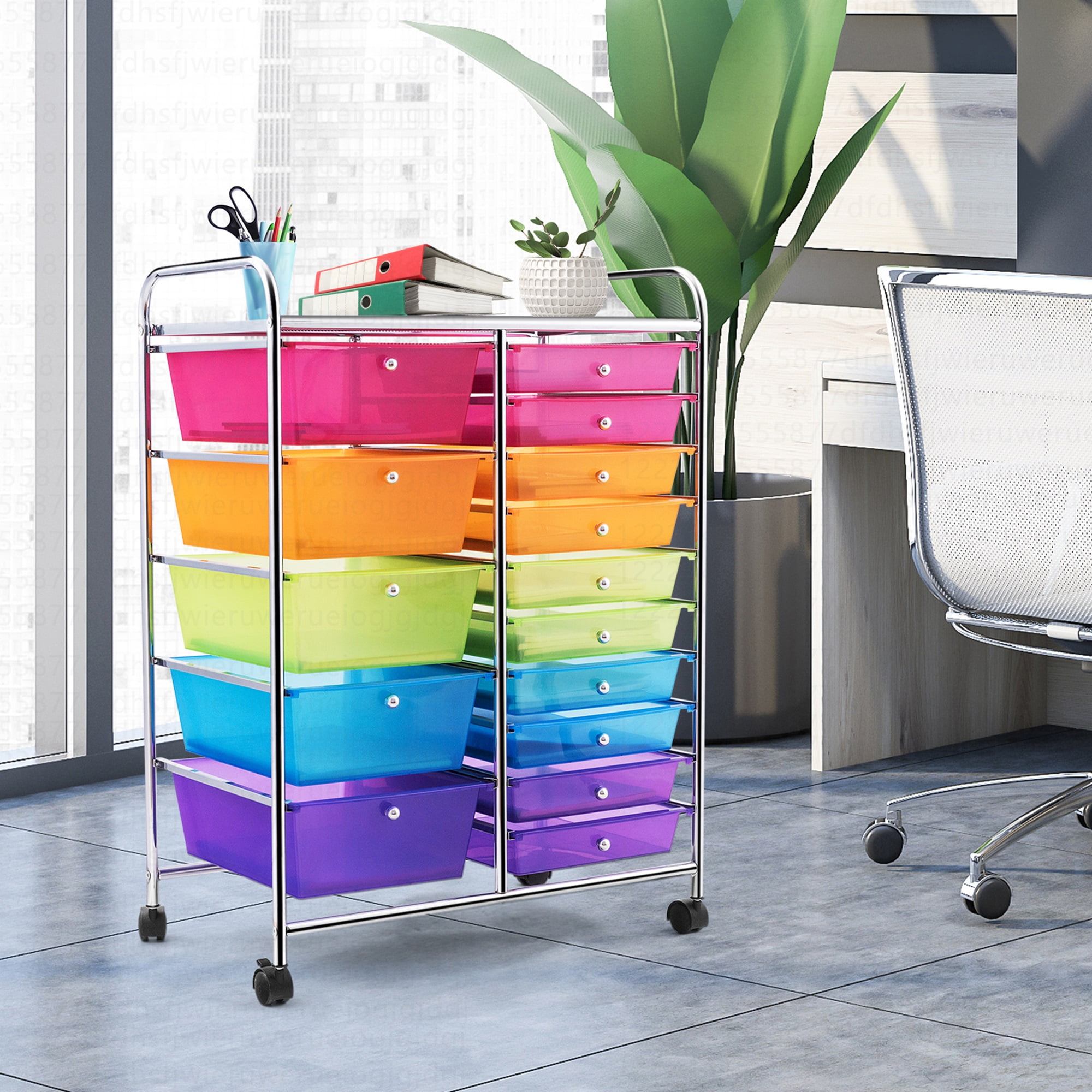 Costway 15 Drawer Art & Craft Rolling Storage Cart Tools Scrapbook Paper Office School Organizer Colorful